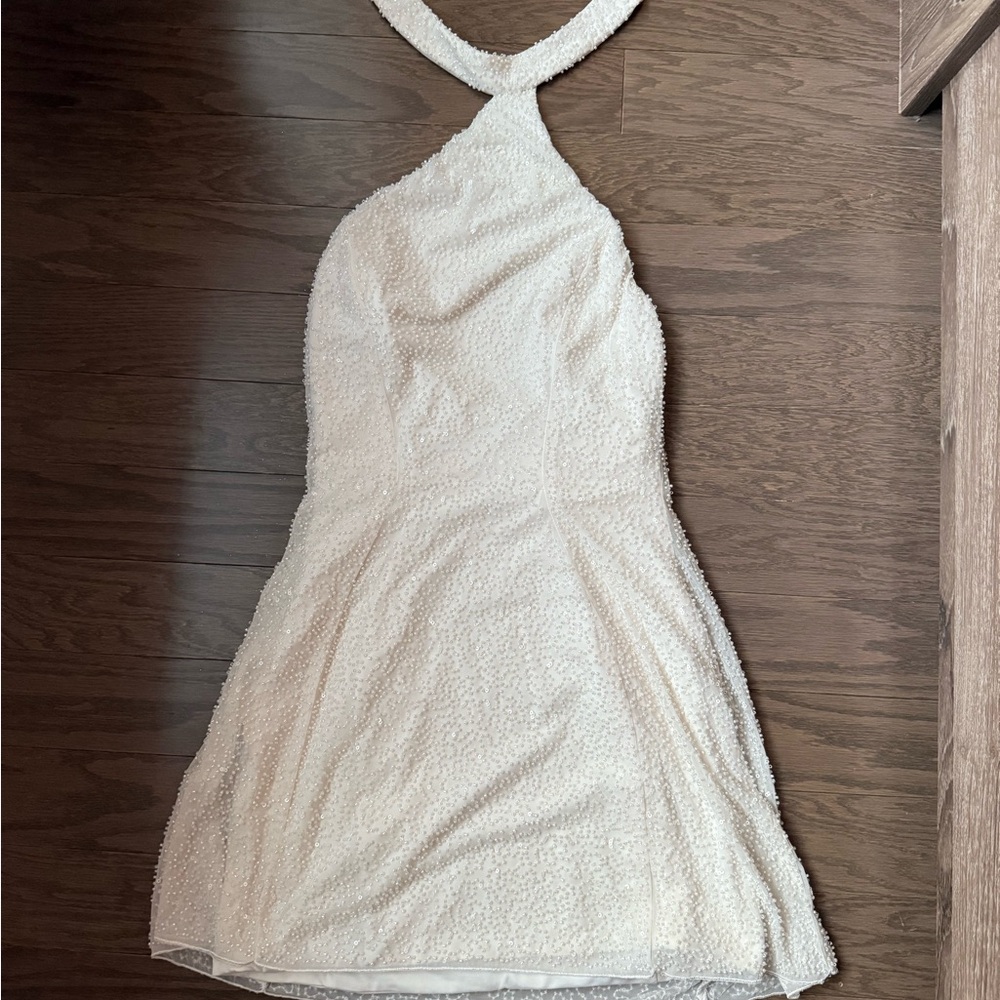 Oh Polly White Textured Backless Dress